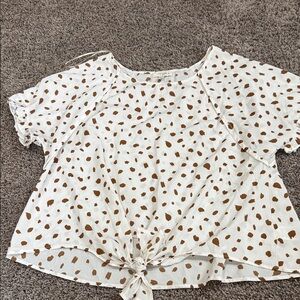 Umgee Brown and White Polka Dot Tie-Front Blouse